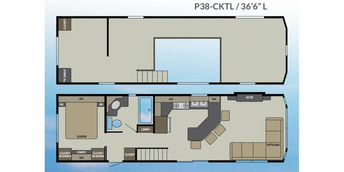 2019 Canterbury Parkvue Park Model P38 CKTL Park Model at Lakeland RV Center STOCK# 3342 Floor plan Layout Photo